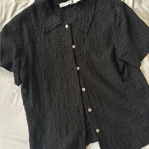 Mango Black Textured Short Sleeve Blouse